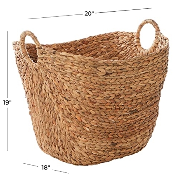 Deco 79 Seagrass Handmade Decorative and Functional Storage Basket Large Woven Basket Organizer with Ring Handles, Basket for Storage 20" x 18" x 19", Brown