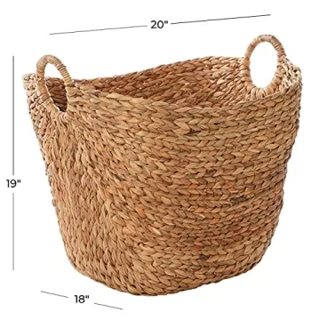 Deco 79 Seagrass Handmade Decorative and Functional Storage Basket Large Woven Basket Organizer with Ring Handles, Basket for Storage 20" x 18" x 19", Brown