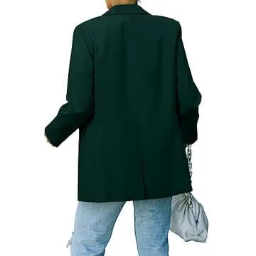 CRAZY GRID Women Business Casual Blazer Work Professional Fit Lapel Suit Jacket Ladies Buttons Long Sleeve Office Blazer Jacket M Dark Green