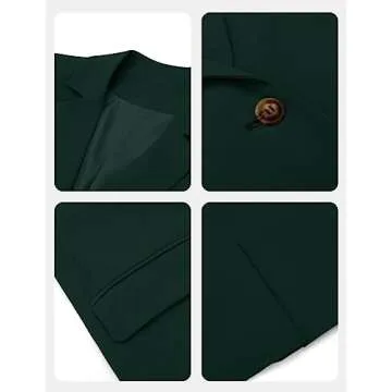 CRAZY GRID Women Business Casual Blazer Work Professional Fit Lapel Suit Jacket Ladies Buttons Long Sleeve Office Blazer Jacket M Dark Green