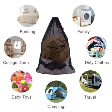 DuomiW Mesh Laundry Bag Heavy Duty Drawstring Bag, Factories, College, Dorm, Travel and Apartment Dwellers, 24 x 36 Inches, 2 Pack, Black