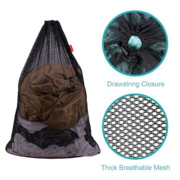 DuomiW Mesh Laundry Bag Heavy Duty Drawstring Bag, Factories, College, Dorm, Travel and Apartment Dwellers, 24 x 36 Inches, 2 Pack, Black