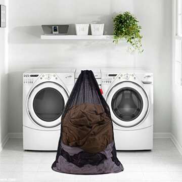 DuomiW Mesh Laundry Bag Heavy Duty Drawstring Bag, Factories, College, Dorm, Travel and Apartment Dwellers, 24 x 36 Inches, 2 Pack, Black