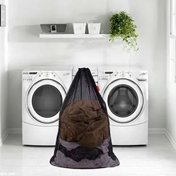 DuomiW Mesh Laundry Bag Heavy Duty Drawstring Bag, Factories, College, Dorm, Travel and Apartment Dwellers, 24 x 36 Inches, 2 Pack, Black