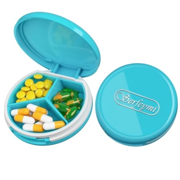 Serfeymi Small Pill Box - 3 Compartments Portable Pill Box for Purse Pocket, Compact Mini Travel Pil...