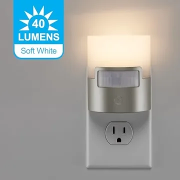 GE LED Motion Sensor Night Light, Plug into wall, 40 Lumens, Soft White, UL-Certified, Energy Efficient, Ideal Nightlight for Bedroom, Bathroom, Kitchen, Hallway, 29844, Silver, 1 Pack