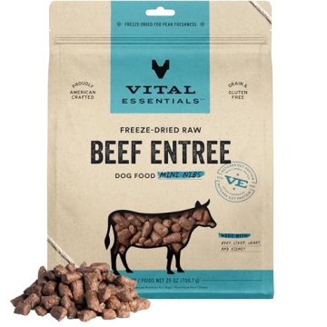 Vital Essentials Freeze Dried Raw Dog Food, Beef Mini Nibs Entrée - Premium Nutrition 25 oz