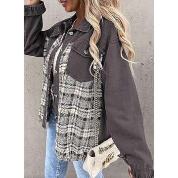 SHEWIN Jean Jacket Women Fashion 2025 Oversized Denim Jacket Casual Long Sleeve Shacket Cute Spring Jackets for Women 2025 Grey Small