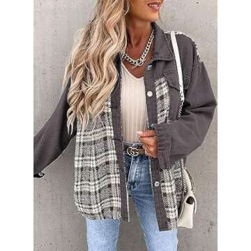 SHEWIN Jean Jacket Women Fashion 2025 Oversized Denim Jacket Casual Long Sleeve Shacket Cute Spring Jackets for Women 2025 Grey Small