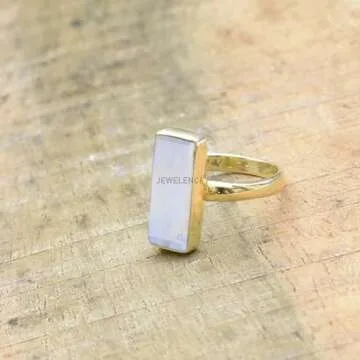 22K Gold Over Fine Sterling Silver Ring For Women & Girls Genuine Rainbow Moonstone Ring Sterling Si...