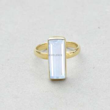 22K Gold Sterling Silver Ring with Rainbow Moonstone