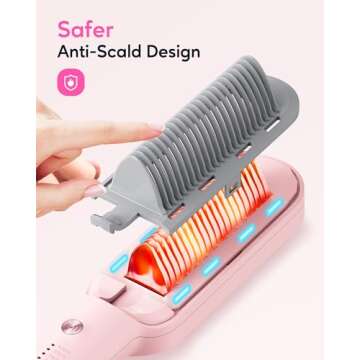 Wavytalk Hair Straightener Brush, Sleek Sweep Ionic Straightening Brush with 6 Temperature Adjust, Anti-Scald Ceramic Straightening Comb Fast Heating for Home Salon, Dual Voltage Pink.