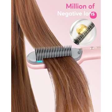 Wavytalk Hair Straightener Brush, Sleek Sweep Ionic Straightening Brush with 6 Temperature Adjust, Anti-Scald Ceramic Straightening Comb Fast Heating for Home Salon, Dual Voltage Pink.