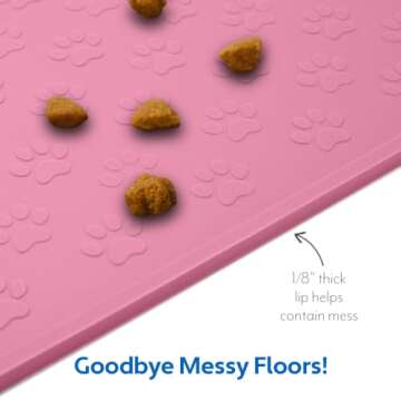 MIGHTY MONKEY 100% Waterproof Dog Food Mat, Raised Edges Silicone Pet Feeding Placemat for Cat, Dogs...
