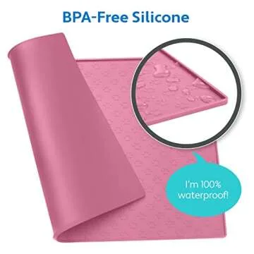 MIGHTY MONKEY 100% Waterproof Dog Food Mat, Raised Edges Silicone Pet Feeding Placemat for Cat, Dogs, Pet Bowls, High Lipped Tray Prevents Water Spills, Food on Floor, Dishwasher Safe, 18x12, Pink