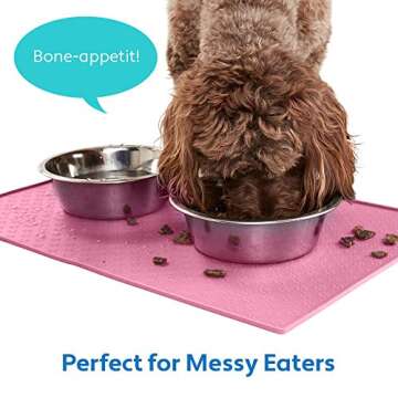MIGHTY MONKEY 100% Waterproof Dog Food Mat, Raised Edges Silicone Pet Feeding Placemat for Cat, Dogs, Pet Bowls, High Lipped Tray Prevents Water Spills, Food on Floor, Dishwasher Safe, 18x12, Pink