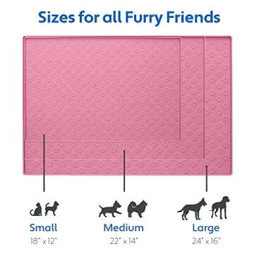 MIGHTY MONKEY 100% Waterproof Dog Food Mat, Raised Edges Silicone Pet Feeding Placemat for Cat, Dogs, Pet Bowls, High Lipped Tray Prevents Water Spills, Food on Floor, Dishwasher Safe, 18x12, Pink
