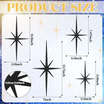 Blulu 4 Pcs Cast Iron Wall Decor 8 Pointed Atomic Star Wall Hangings Mid Century Modern Elegance Wall Accents Easy Install Finish Metal Wall Art for Home Office Room