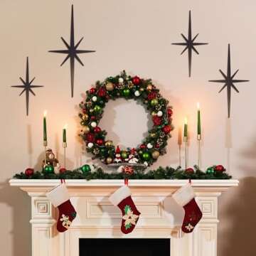 Blulu 4 Pcs Cast Iron Wall Decor 8 Pointed Atomic Star Wall Hangings Mid Century Modern Elegance Wall Accents Easy Install Finish Metal Wall Art for Home Office Room