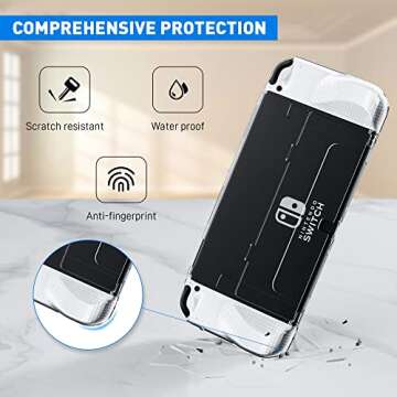 Improved - FANPL Clear Case Kit for Nintendo Switch OLED, PC Cover for Switch OLED Console and TPU Case with Transparent Lattice Pattern for Joy Con, Case Set with 1 Screen Protector and 12 Thumb Caps