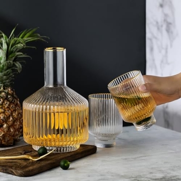 Elegant Bedside Water Carafe with Gold Rim and Tumblers