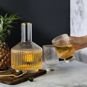 Elegant Bedside Water Carafe with Gold Rim and Tumblers