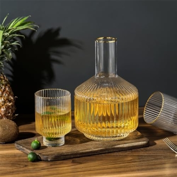 Elegant Bedside Water Carafe with Gold Rim and Tumblers