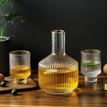 Elegant Bedside Water Carafe with Gold Rim and Tumblers