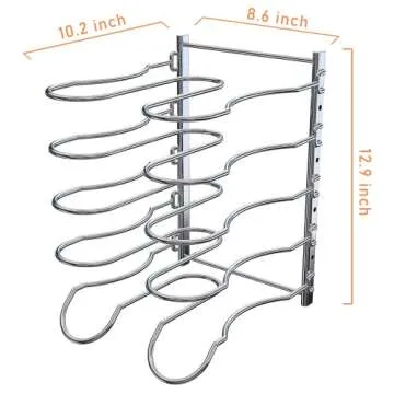 CAXXA Heavy Duty Pan Rack, Pot Lid Rack, Kitchen Cabinet Pantry Cookware Organizer Rack Holder with ...