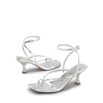 DREAM PAIRS Women's kitten Low Strappy Lace Up Heels Open Square Toe Thong Ankle Strap Heels Sexy Fashion Comfort Dress Shoes Party Sylvestra Pumps Heeled Sandals,Size 6,Silver-Pu,SDHS2405W