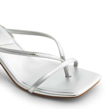 DREAM PAIRS Women's kitten Low Strappy Lace Up Heels Open Square Toe Thong Ankle Strap Heels Sexy Fashion Comfort Dress Shoes Party Sylvestra Pumps Heeled Sandals,Size 6,Silver-Pu,SDHS2405W