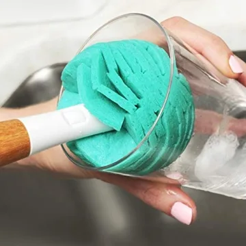 Full Circle Crystal Clear 2.0 Replaceable Glass Cleaner - Gentle Sponge Cleaning Brush for Washing Glasses – Bamboo Handle and Layered Cellulose Sponge Kitchen Dish Brush, One Size, White