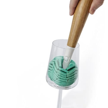 Full Circle Crystal Clear 2.0 Replaceable Glass Cleaner - Gentle Sponge Cleaning Brush for Washing Glasses – Bamboo Handle and Layered Cellulose Sponge Kitchen Dish Brush, One Size, White