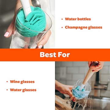 Full Circle Crystal Clear 2.0 Replaceable Glass Cleaner - Gentle Sponge Cleaning Brush for Washing Glasses – Bamboo Handle and Layered Cellulose Sponge Kitchen Dish Brush, One Size, White