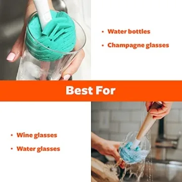 Full Circle Crystal Clear 2.0 Replaceable Glass Cleaner - Gentle Sponge Cleaning Brush for Washing Glasses – Bamboo Handle and Layered Cellulose Sponge Kitchen Dish Brush, One Size, White
