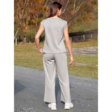 Glamaker Women's 2 Piece Sets Summer Lounge Travel Outfits Sleeveless Wide Leg Airport Casual Trendy Sweatsuits(Light Grey,Small)