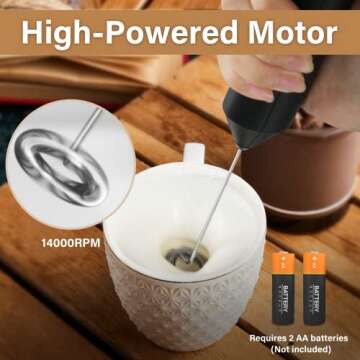 YSSOA Electric Milk Frother Handheld with Stainless Steel Stand Battery Operated Whisk Drink Mixer f...