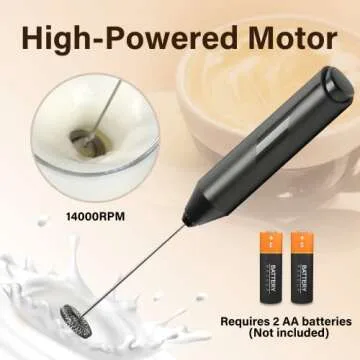 YSSOA Electric Milk Frother Handheld with Stainless Steel Stand Battery Operated Whisk Drink Mixer for Coffee, Frappe, Latte, Matcha, Hot Chocolate, Black (1P, Black3)