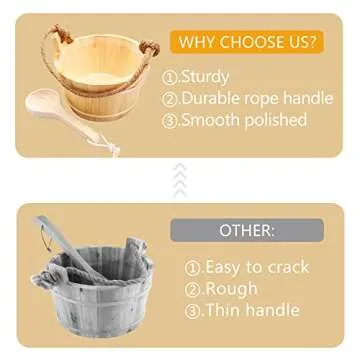 KAKUNM Sauna Bucket and Ladle 5 Liter (1.3 Gallon), Sauna Bucket, Finnish Pine Wooden Spa Accessorie...