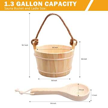 KAKUNM Sauna Bucket and Ladle 5 Liter (1.3 Gallon), Sauna Bucket, Finnish Pine Wooden Spa Accessories with Handmade Sauna Water Bucket, Plastic Liner and Rope Handle