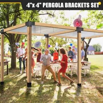 Kinchoix 4x4 Woodworks Pergola Brackets Kit, 3-Way Corner Extension Brackets, Black Powder Coated, 4x4 Metal Brackets for Wood Beams, Fence, and Carport (Actual: 3.5""x3.5""), SKU00053-3T4P
