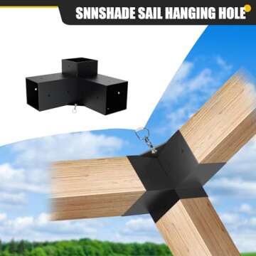 Kinchoix 4x4 Woodworks Pergola Brackets Kit, 3-Way Corner Extension Brackets, Black Powder Coated, 4x4 Metal Brackets for Wood Beams, Fence, and Carport (Actual: 3.5""x3.5""), SKU00053-3T4P