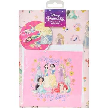 Disney Princess Gift Wrap and Gift Tag and Card 1 Count (Pack of 1)