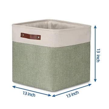 Temary Stylish Cube Storage Baskets 4-Pack with Leather Handles