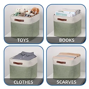 Temary Stylish Cube Storage Baskets 4-Pack with Leather Handles