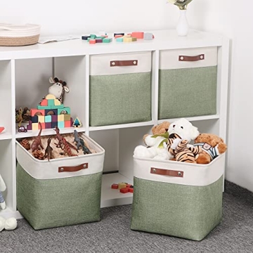 Temary Stylish Cube Storage Baskets 4-Pack with Leather Handles