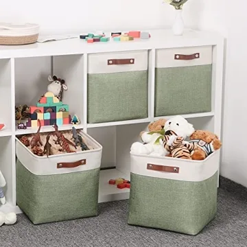 Temary Stylish Cube Storage Baskets 4-Pack with Leather Handles