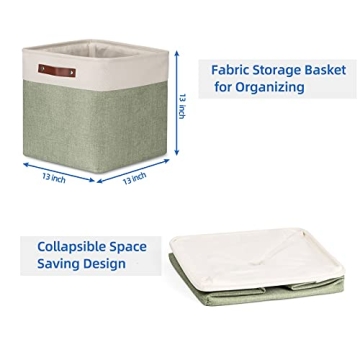 Temary Stylish Cube Storage Baskets 4-Pack with Leather Handles