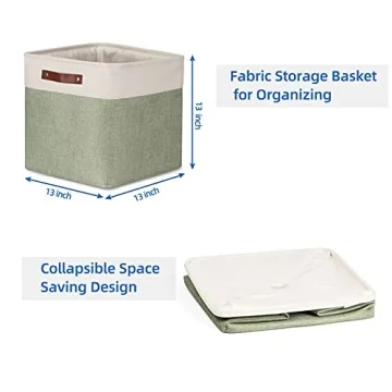 Temary Stylish Cube Storage Baskets 4-Pack with Leather Handles