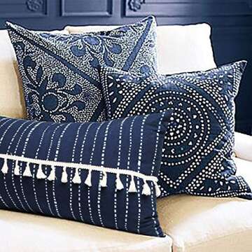 Flber Boho Decorative Pillow Covers, Handmade Indigo Cushion
